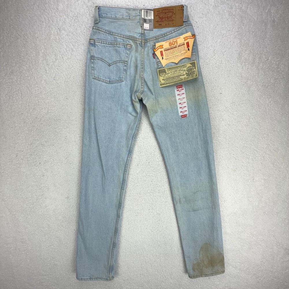 Vintage Levis 501 Mens 28x34 Light Wash Straight Leg Jeans USA NWT NOS READ - Picture 3 of 16